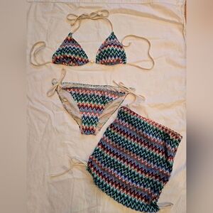 Chevron Print String Bikini with Matching Cover-Up